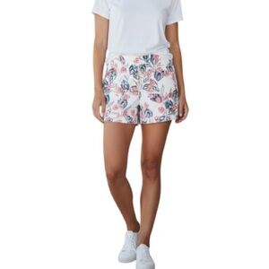 BANANA REPUBLIC Floral Shorts White Red Blue Flat Front Side Zip Preppy Size 8